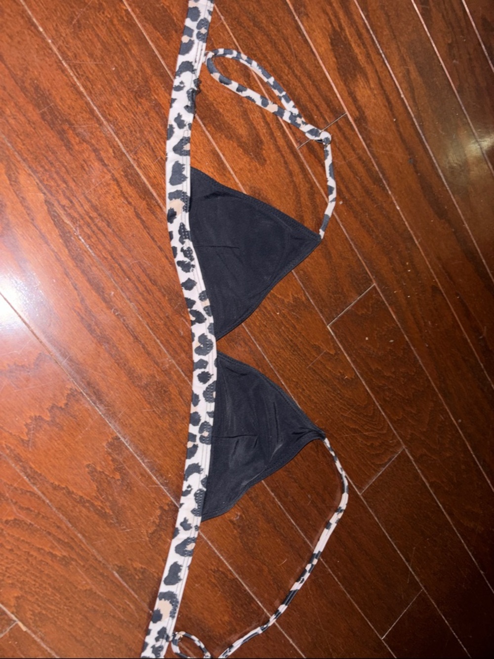 Black Triangle Bikini Top with Leopard Trim